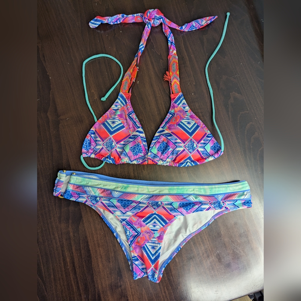 Pink and Blue Geometric Bikini Set